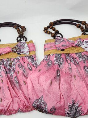 New light pink, gray and white paisley cloth handbag